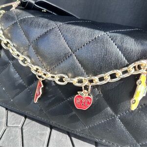 Steve Madden Black BGLOSSI Quilted crossbody Bag with Charms Chain